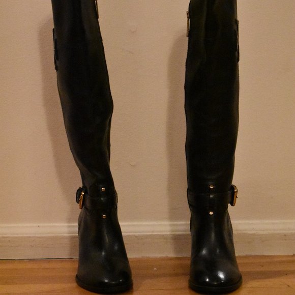 Tory Burch Black Leather High Heels Boots Size 5